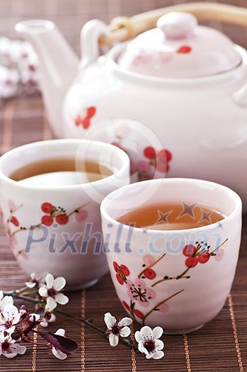 Green tea set with teapot and cups Green tea set with teapot and cups