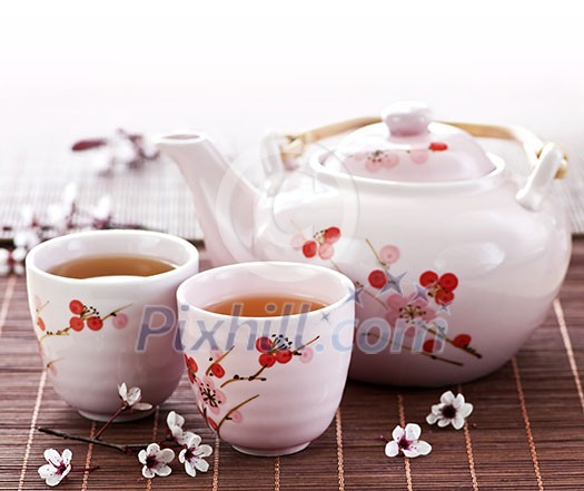 Green tea set with teapot and cups Green tea set with teapot and cups
