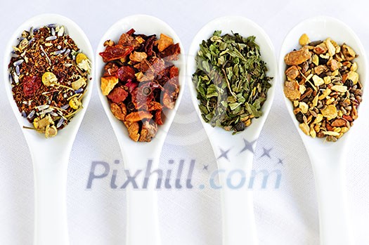 Herbal wellness dried tea in four spoons Herbal wellness dried tea in four spoons