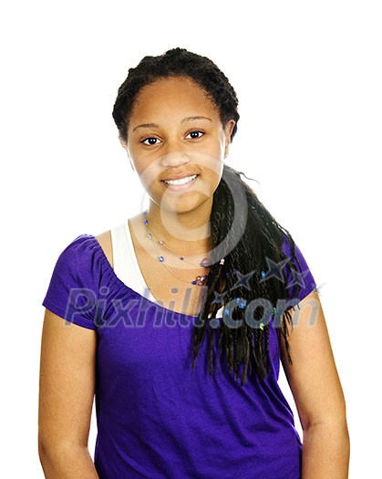 Isolated portrait of beautiful black teenage girl