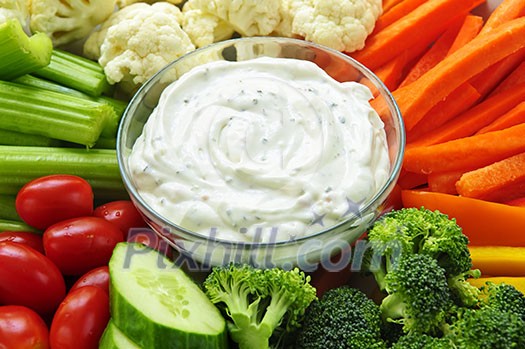 Platter of assorted fresh vegetables with dip Platter of assorted fresh vegetables with dip