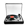 Isolated manual record player with spinning vinyl lp