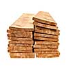 Stacks of one by six inch cedar boards on white background