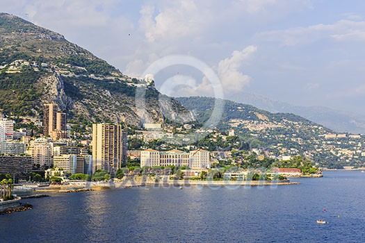 Mediterranean sea coast with view of Larvotto ward and beach in Monaco. Mediterranean sea coast with view of Larvotto ward and beach in Monaco.