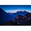 Dhankar gompa tibetan monastery in Himalayas in twilight. Spiti valley, Himachal Pradesh, India