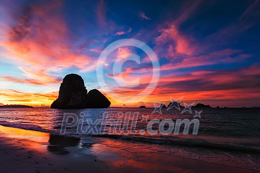 Tropical holidays sunset beach. Pranang beach. Railay , Krabi Province Thailand