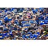 Aerial view of Jodhpur, also known as Blue City due to the vivid blue-painted Brahmin houses around Mehrangarh Fort. Jodphur, Rajasthan