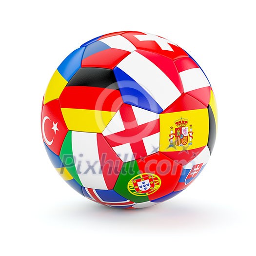 Soccer football ball with Europe countries european flags isolated on white background Soccer football ball with Europe countries european flags isolated on white background
