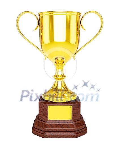 3d rendering of gold trophy cup isolated on white background - victory success win concept
