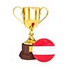 3d rendering of gold trophy cup and soccer football ball with Austria flag isolated on white background