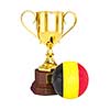 3d rendering of gold trophy cup and soccer football ball with Belgium flag isolated on white background