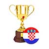 3d rendering of gold trophy cup and soccer football ball with Croatia flag isolated on white background