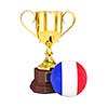 3d rendering of gold trophy cup and soccer football ball with France flag isolated on white background
