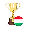 3d rendering of gold trophy cup and soccer football ball with Hungary flag isolated on white background