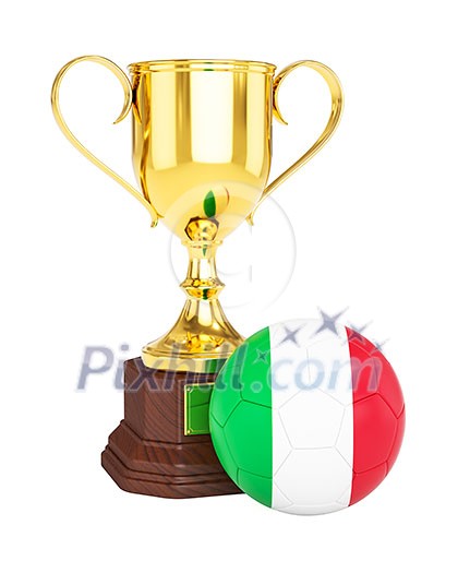3d rendering of gold trophy cup and soccer football ball with Italy flag isolated on white background 3d rendering of gold trophy cup and soccer football ball with Italy flag isolated on white background