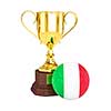 3d rendering of gold trophy cup and soccer football ball with Italy flag isolated on white background