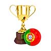 3d rendering of gold trophy cup and soccer football ball with Portugal flag isolated on white background