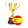 3d rendering of gold trophy cup and soccer football ball with Spain flag isolated on white background