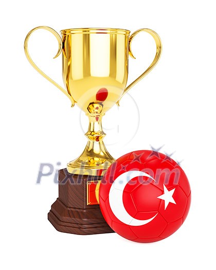 3d rendering of gold trophy cup and soccer football ball with Turkey flag isolated on white background 3d rendering of gold trophy cup and soccer football ball with Turkey flag isolated on white background