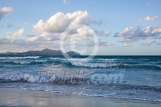 Sunset on beach of Can Picafort, Mallorca, Balearic Islands, Spain Sunset on beach of Can Picafort, Mallorca, Balearic Islands, Spain