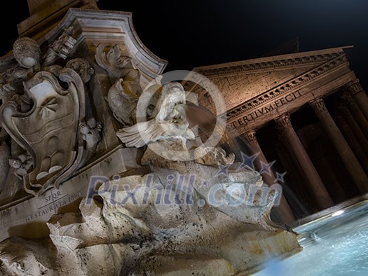 Fountain of Piazza Rotonda at night outside Pantheon in Rome, Italy Fountain of Piazza Rotonda at night outside Pantheon in Rome, Italy