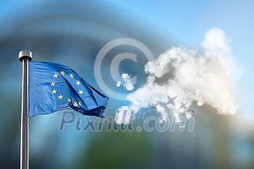 European union flag and map of Europe made of clouds