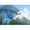 European union flag and map of Europe made of clouds