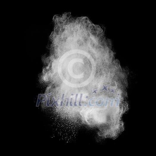 White powder explosion isolated on black background White powder explosion isolated on black background