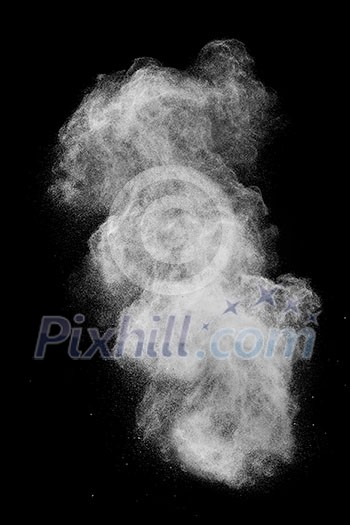 White powder explosion isolated on black background White powder explosion isolated on black background