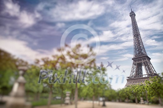 Eiffel tower in Paris, France. Tilt shift photography