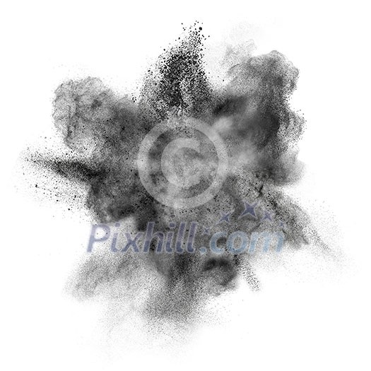 Black powder explosion isolated on white background Black powder explosion isolated on white background