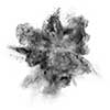 Black powder explosion isolated on white background