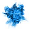 Blue powder explosion isolated on white background