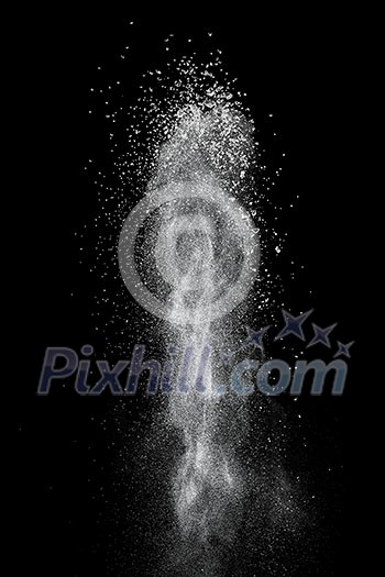 White powder explosion isolated on black background White powder explosion isolated on black background
