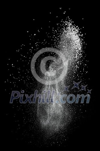 White powder explosion isolated on black background White powder explosion isolated on black background
