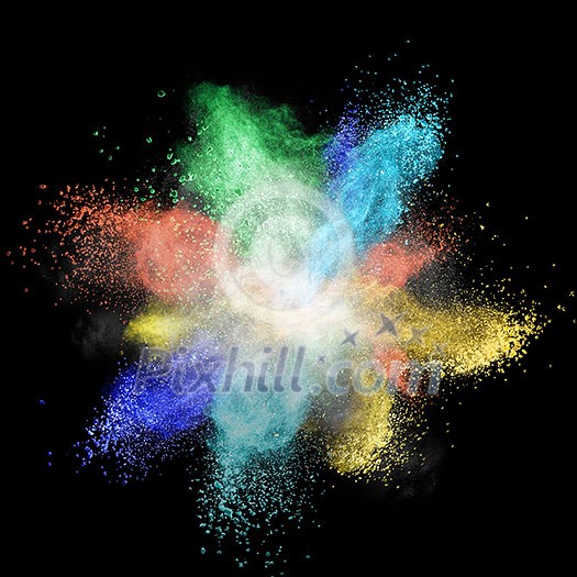 White powder explosion isolated on black background White powder explosion isolated on black background