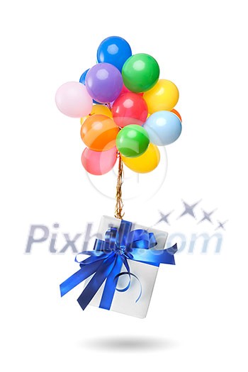 color balloons with gift isolated on white color balloons with gift isolated on white