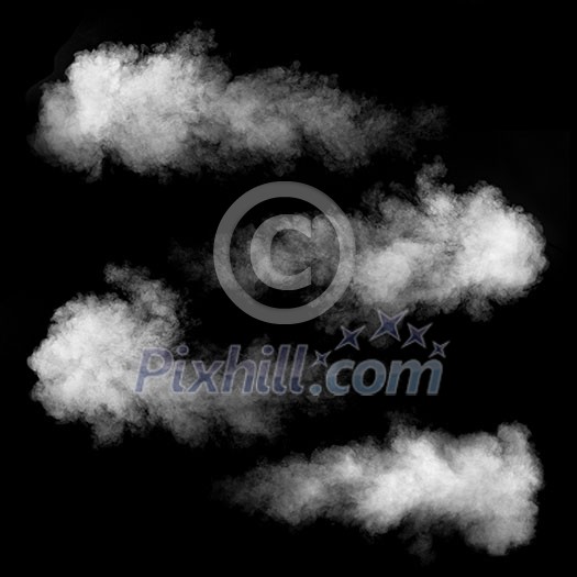 White smoke set isolated on black background White smoke set isolated on black background
