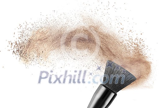makeup brush with powder foundation isolated on white makeup brush with powder foundation isolated on white