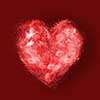 heart made of powder explosion on red background