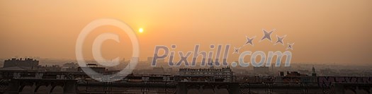 Panorama of Brussels on sunset, Belgium