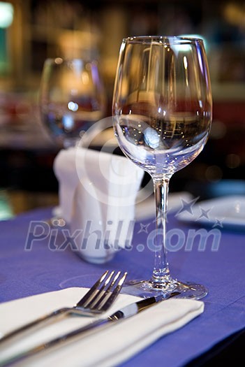 wineglass on served table in restaurant wineglass on served table in restaurant
