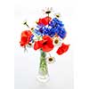 Bouquet of wildflowers - poppies, daisies, cornflowers - on white background, studio shot.