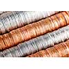 Background of penny nickel dime and quarter stacked coins
