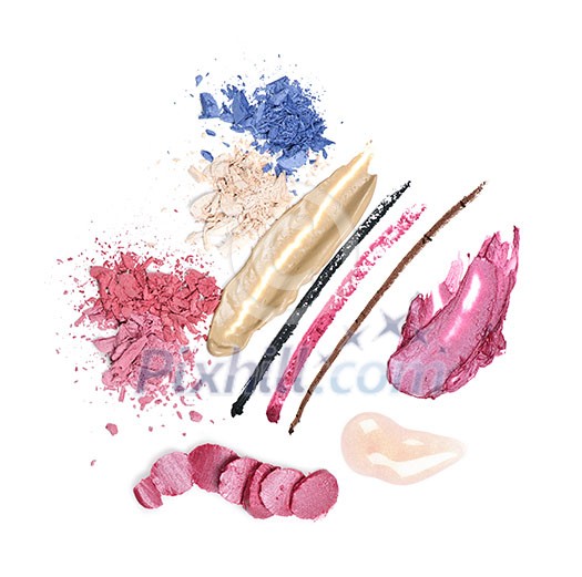 Abstract smeared cosmetics and makeup on white background