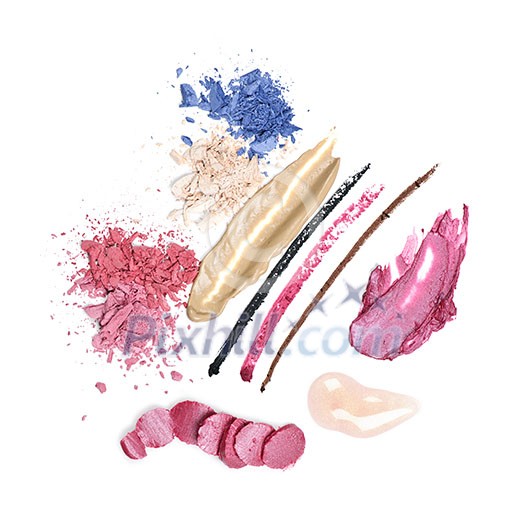 Abstract smeared cosmetics and makeup on white background Abstract smeared cosmetics and makeup on white background