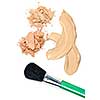 Cosmetic foundation cream and powder with brush on white background