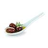 Kalamata olives in olive oil and herbs on spoon