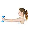 Determined healthy fit young woman lifting weights for fitness exercise