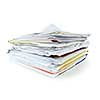 Stack of file folders with papers on white background